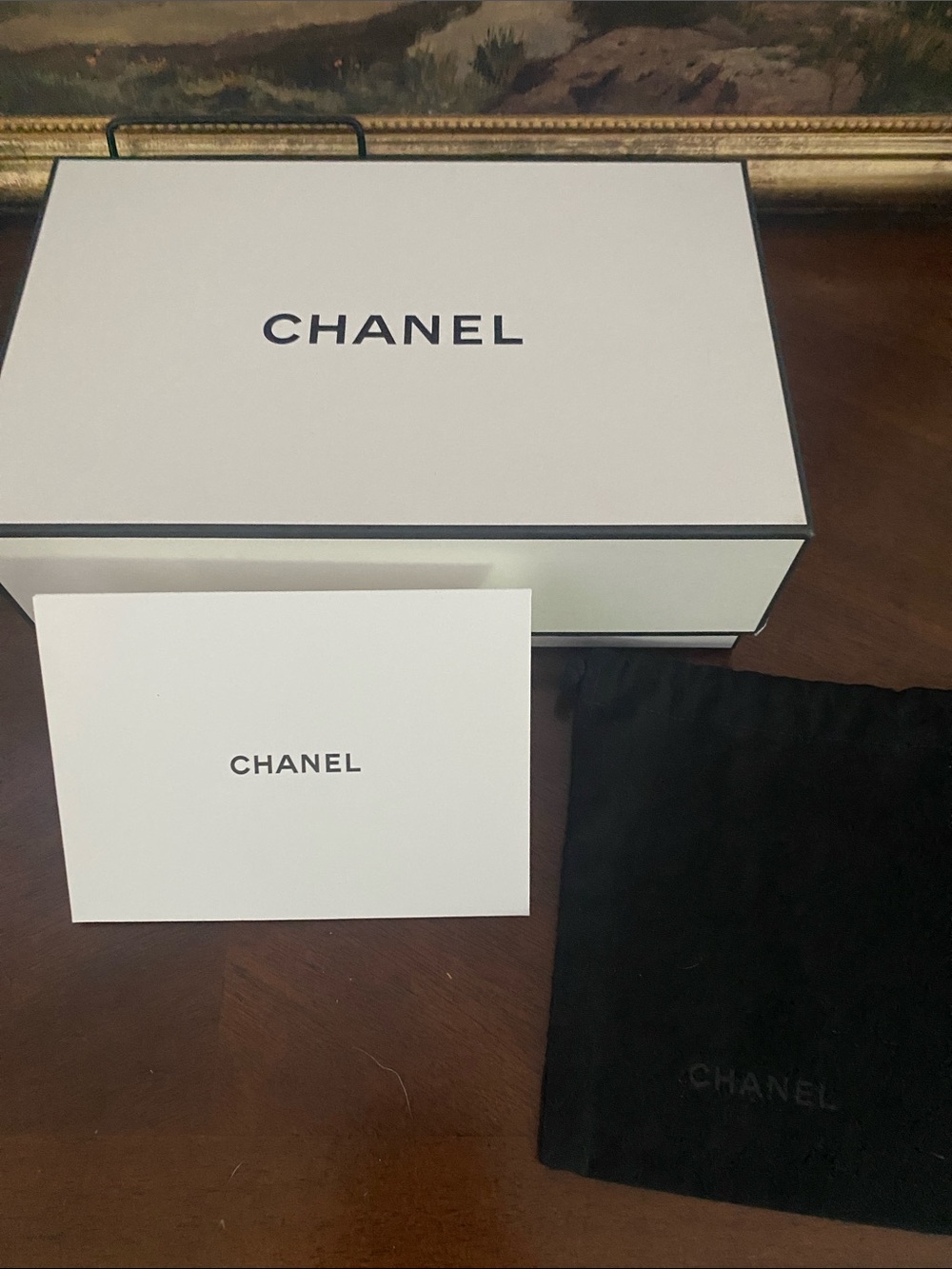 CHANEL White Box with Black Logo and Black Dust Pouch